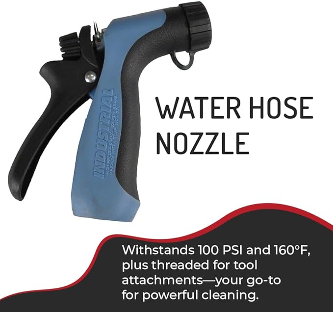 Hi-Tech Heavy Duty Industrial Hose Nozzle – High Pressure 100 PSI, Hot Water & High Temp Resistant, Pistol Grip Spray Nozzle for Garden Hose, Marine & Commercial Grade