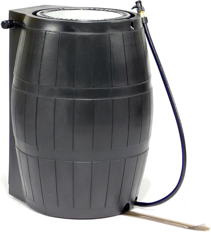 FCMP Outdoor Raincatcher 4000 Rain Barrel, Flat-Back Rainwater Catcher with Spigots, 50 Gallon, Black - Portable Water Storage Container Tank for Home, Garden, and Backyard