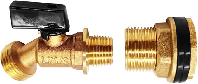 Joywayus Brass Water Container/Rain Barrel Spigot 3/4" to 1/2" Male Threaded Quarter Turn Ball Valve & 1/2" Female to 3/4" Male Threaded Bulkhead Fitting Water Tank Connector