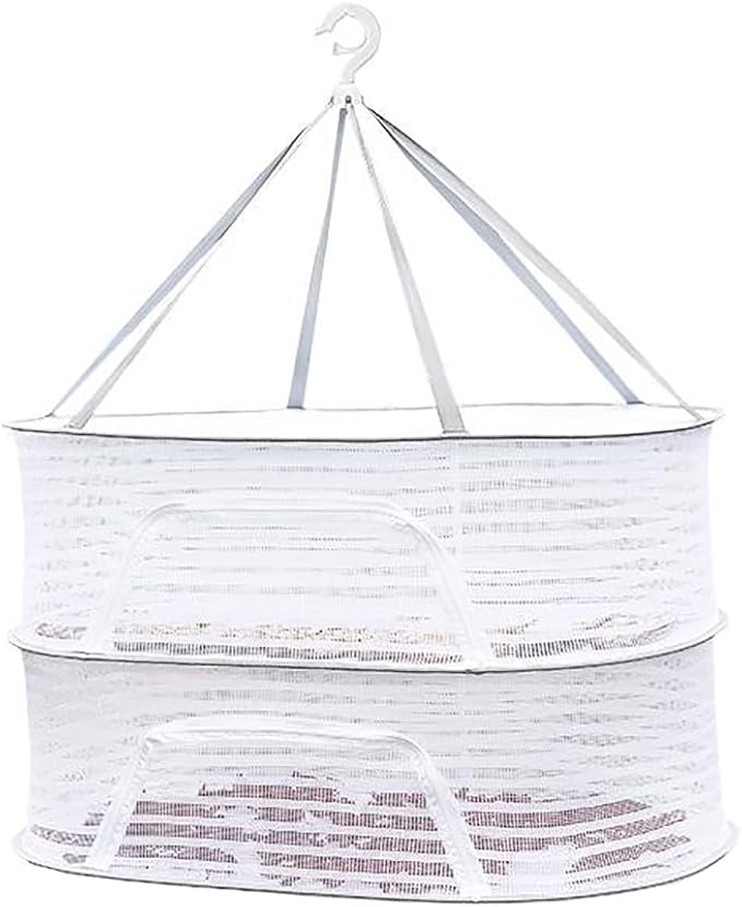 Herb Drying Rack 2 Layers Folding Mesh Hanging Drying Net Vegetable Dryer Multifunctional with Zipper,Dry Plants, Herbal,Weed,Clothing,Foods Drying Rack(White)