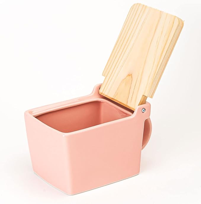 Zero Japan Bee House Premium Salt Box with Hinoki Lid - Container for Sea Salt and Spices - Elegant Cellar for Kitchen Countertop - Pink, 16 oz
