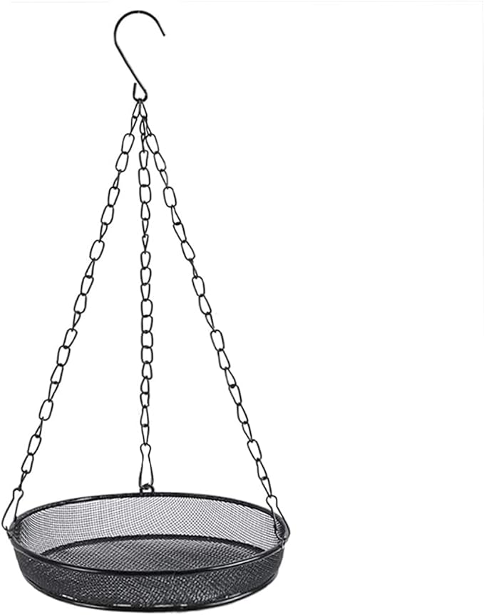 8" Diameter Hanging Bird Feeder Tray Round Metal Mesh Seed Container Outside Garden Decoration Backyard Wild Bird Feeding