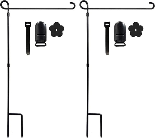 2PC Garden Flag Holder Stand, Premium Yard Flag Holder Weather-Proof Metal Powder-Coated Flagpole with Clip and Stopper for Easter Garden Flag, Spring Garden Flag, Outdoor Garden Decor