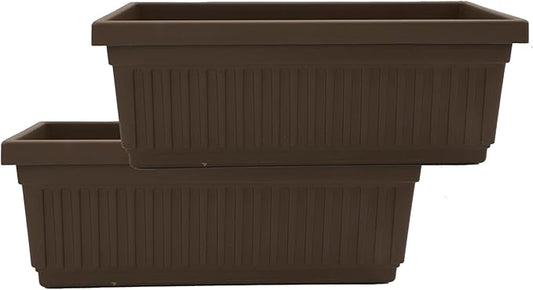 The HC Companies 30 Inch Venetian Window Planter Box with Drainage Plug, Lightweight UV-Resistant Plastic Indoor & Outdoor Planters, 2-Pack Flower Box for Garden & Home Decor, Chocolate