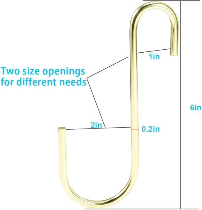 Vindar 3 Pack 6 Inches Bird Feeder Hook Heavy Duty Gold S Hooks Hangers for Kitchen, Office, Wind Chimes, Lanterns, Gardening Tools, Hummingbirds Feeders, Bird House, Lanterns