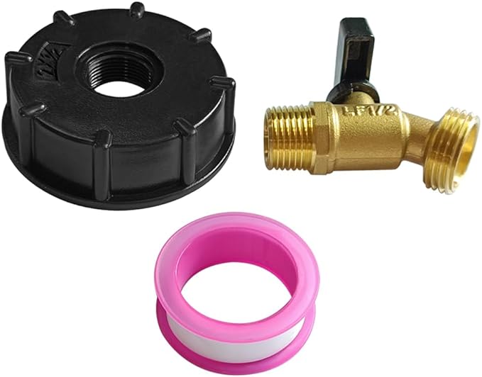 Joywayus Compatible with 275-330 Gallon IBC Tote Water Tank Adapter 2" Coarse Thread S60x6 + Brass Garden Hose Water Ball Valve Water Tank Shut-Off Valve Fitting