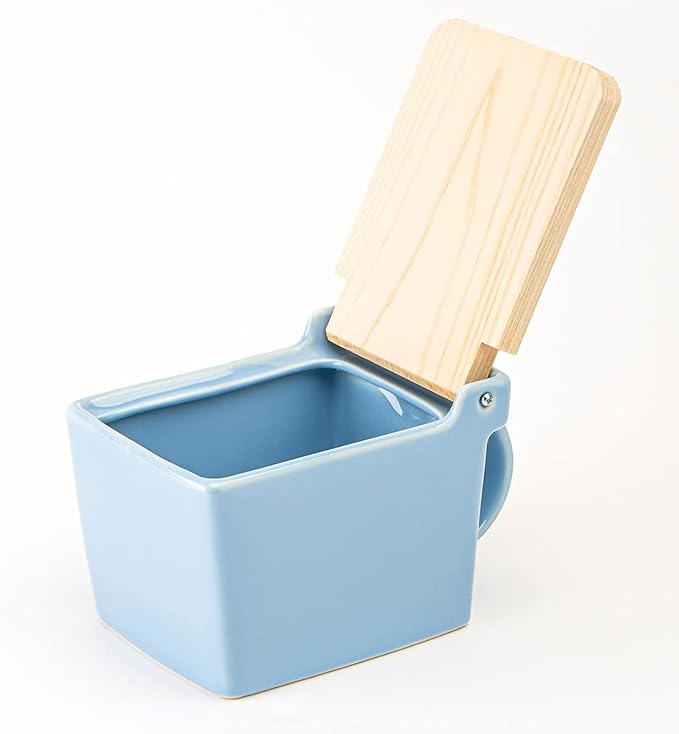 Zero Japan Bee House Premium Salt Box with Hinoki Lid - Container for Sea Salt and Spices - Elegant Cellar for Kitchen Countertop - Ocean Blue, 16 oz