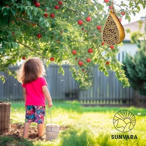 SunVara Mason Bee House for Pollinator Bees Gardering Gifts Bee Hotel