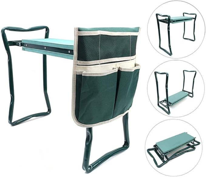 Garden Kneeler Seat Garden Stools Foldable Stool with Tool Bag Pouch EVA Foam Pad Capacity-Protects Your Knees for Gardening(Large-23.6" x 10.6" x 19.3") Tool kit（wh000005）