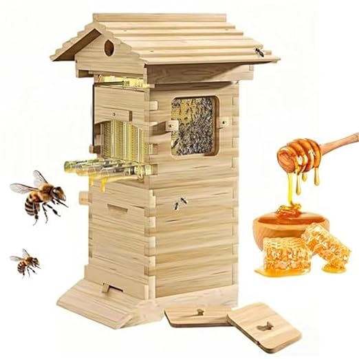 Beehive Starter Kit,with Observation Window and Honey Spout,Complete Bee Box,for Beekeeping,Garden Pollinators