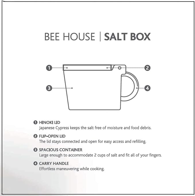 Zero Japan Bee House Premium Salt Box with Hinoki Lid - Container for Sea Salt and Spices - Elegant Cellar for Kitchen Countertop - Ocean Blue, 16 oz