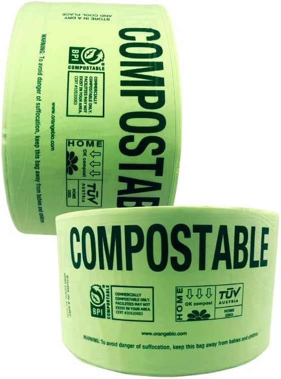 OrangeBio Certified Home Compostable Produce Bags, 1000 Count (2 rolls), 15 x 18 Inches, Hold Up to 15 Lbs, ASTM D6400, EN 13432, US BPI & Europe OK Compost Home Certified