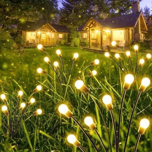 8-Pack Garden Solar Lights, 64 LED Solar Light Outdoor for Garden Decor, Waterproof Firefly Light Outdoor (Sway by Wind), Swaying Light for Outside Yard Pathway Landscape Decorations (Warm White)