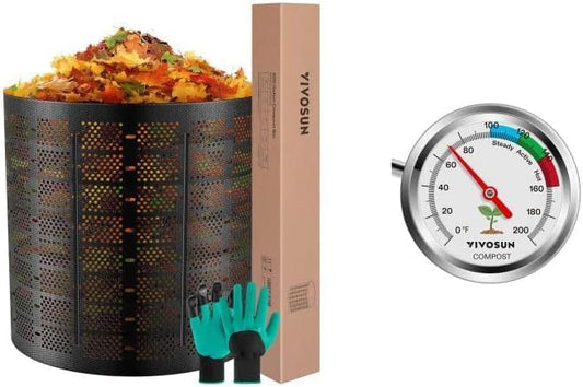 VIVOSUN 300 Gallon Outdoor Compost Bin and Compost Thermometer, 20 Inch Backyard Soil Thermometer with Stainless Steel Dial for Composting Bins, Outdoor Gardening and Planting (0-200°F)