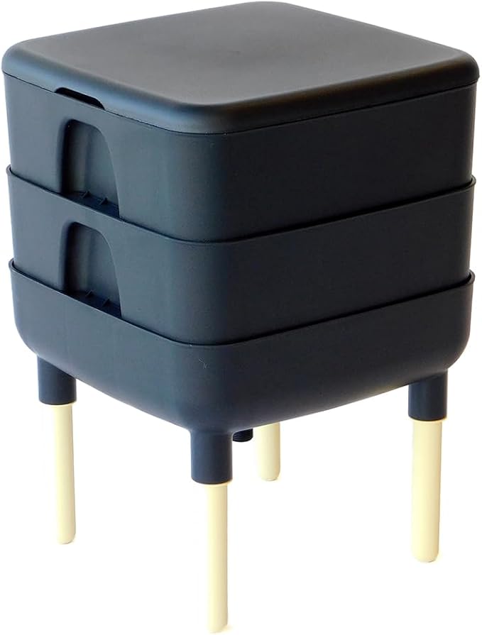FCMP Outdoor - The Essential Living Composter, 2-Tray Worm Vermicomposter Bin (HF-LC4000v2-BLK) Black