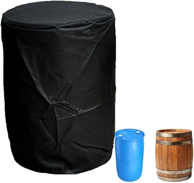 55 Gallon Drum Cover 25x37in Waterproof Storage Barrel Universal Rain Barrels Cover UV Full Protection for Patio Lawn Garden Rain Barrels Accessories (black-24.7x40.4in)