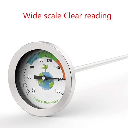 50cm Stainless Steel Compost Soil Thermometer Celsius Measuring Garden Yard 40-180℉ Temperature Wall Thermometer