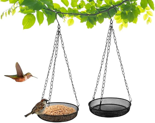 2PCS Metal Hanging Bird Feeder Tray, Hanging Feeder Seed Tray, with Chains, Outside Hanging Bird Feeder Tray, Metal Mesh Platform Feeders,Seed Tray Platform,for Attracting Birds,Outdoors,Garden