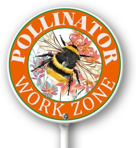Kurmntregon Pollinator Work Zone Garden Sign Pollinators Friendly Yard Sign Bees Butterflies Round 9.2inch Rustproof Aluminium Home Farm Garden Porch Decor Outside Outdoor Lawn