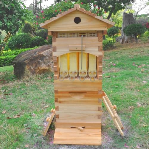 Beehive Starter Kit, Bee Hive,with Observation Window & Honey Spout, Includes Carpenter Bee House, for Garden Pollinators