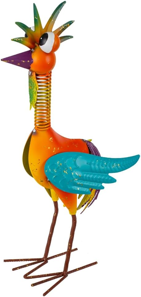 Metal Wacky Rooste Garden Statue, Rooster Decor Yard Statue Decorations Outdoor, Chicken Yard Art for Outside, Patio, Backyrad, Lawn (Orange)