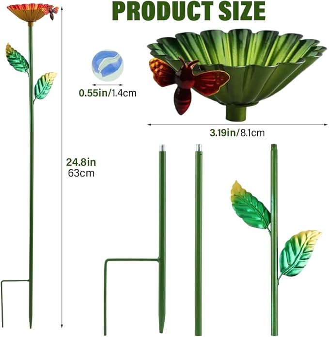 Bee Watering Station,4 Packs Metal Bee Water Feeder for Garden with 16 Glass Marbles, Butterfly Feeder Yard Decor, Outdoor Colorful Flower Design to Attract Pollinators