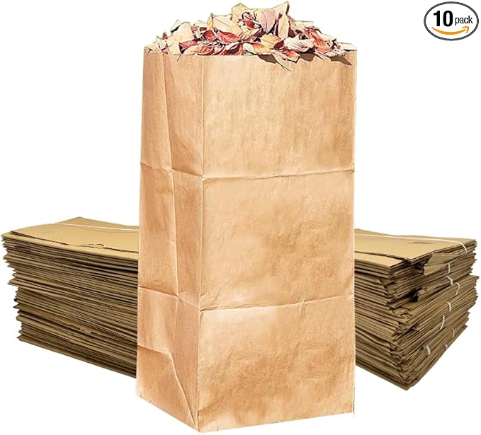Rocky Mountain Goods Yard Waste Bags (Pack of 10) - Large 30 Gallon Brown Paper Leaf Bags for Yard, Lawn, or Garden - Environmental Friendly - Tear Resistant - Heavy Duty 2 Ply Self Standing