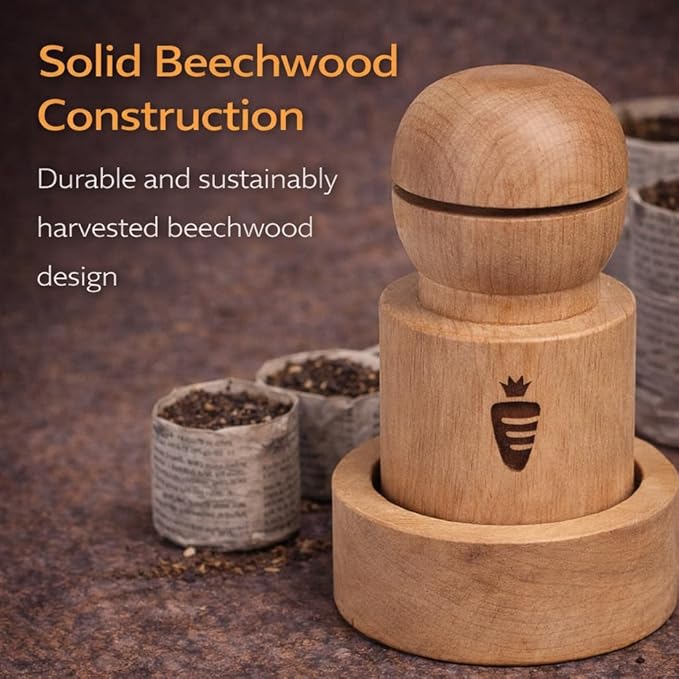 Carrot Design Newspaper Pot Maker – Wooden Seed Starter Tool for DIY Biodegradable Paper Pots – Mold for Seedlings & Gardening - 2 Inch