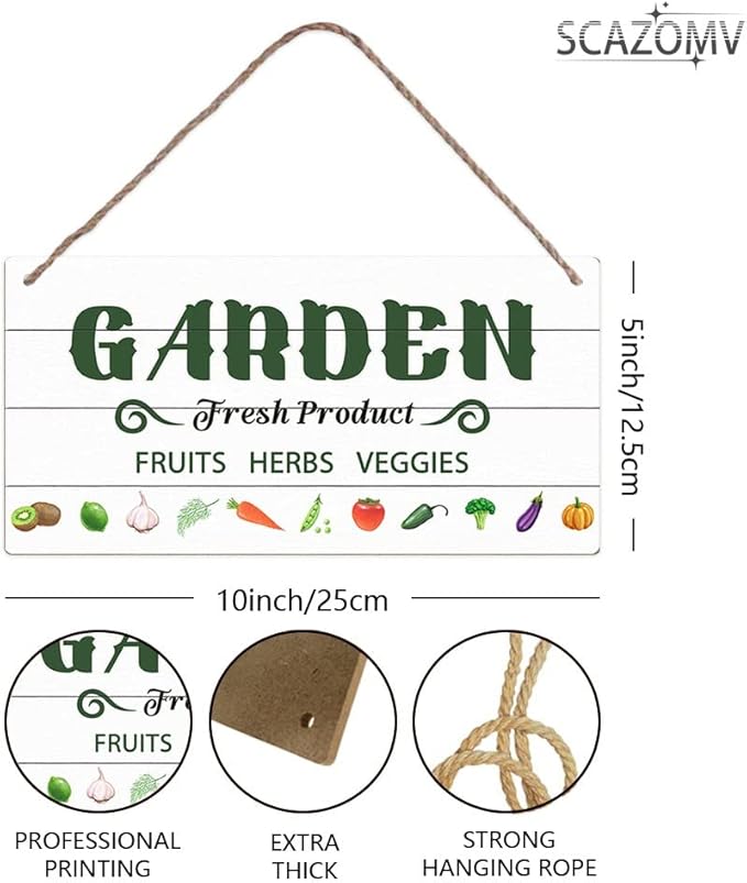 SCAZOMV Garden Sign Decor Garden Fresh Product Fruits Herbs Veggies Funny Outdoor Decorative Backyard Patio Farmhouse Potting Shed She Shed Personalized Wooden Hanging Plaque 5"X 10"
