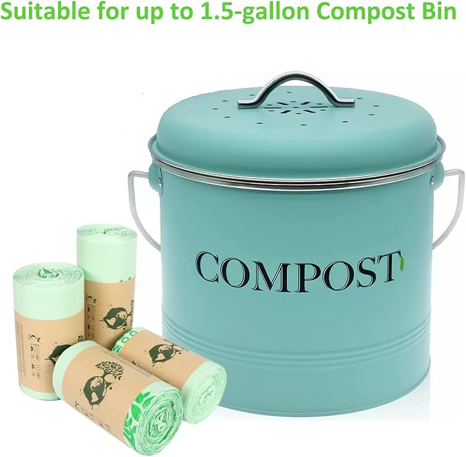 100% Compost Bags for Kitchen Countertop Compost Bin - 1, 1.2, 1.3, 1.5 Gallon, Kitchen Food Scrap Waste Compostable Small Trash Bags, ASTM D6400, US BPI and Europe OK Compost Home Certified, 100ct