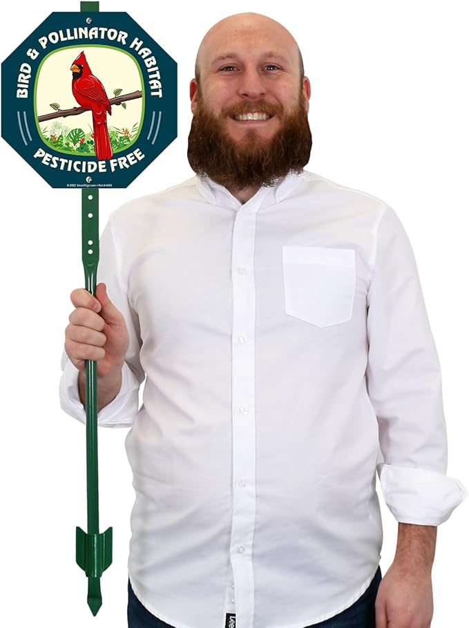 SmartSign 10 x 10 inch Bird & Pollinator Habitat, Pesticide Free Yard Sign & Stake Kit, 40 mil Laminated Rustproof Aluminum, 3 foot Stake, Set of 1, For Lawn, Garden, Made in USA