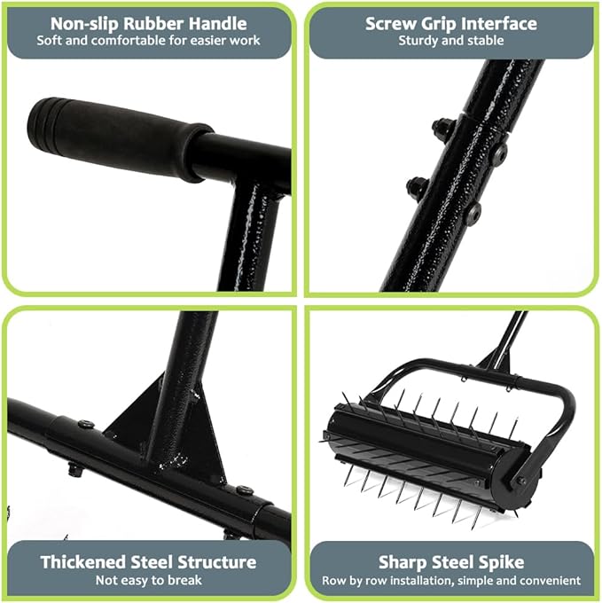 KELIXU Lawn Aerator Tool, 22” Manual Lawn Aerators Roller, Heavy Duty Rolling Lawn Air Aerator Tool with Spike Row, 57.9” H Grass Lawn Aeration Tool, Yard Tools for Garden, Cropland to Loose Soil