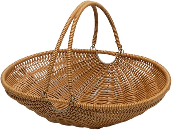 MYCENSE Wicker Picnic Storage Basket with Adjustable Handle, PP Woven Empty Picnic Baskets, Sturdy Iron Wire Frame, Versatile Harvest Basket for Camping, Beach, Park, Halloween, A 26x20x7cm