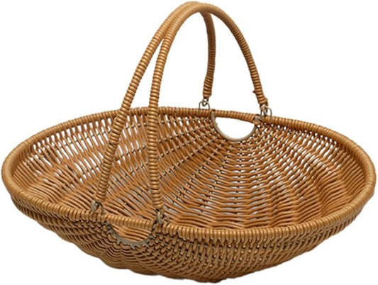 MYCENSE Wicker Picnic Storage Basket with Adjustable Handle, PP Woven Empty Picnic Baskets, Sturdy Iron Wire Frame, Versatile Harvest Basket for Camping, Beach, Park, Halloween, A 26x20x7cm