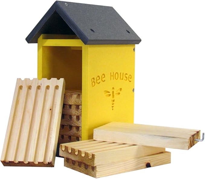 JCs Wildlife Small Poly Lumber Mason Bee House - Attracts Bee Pollinators in Your Garden - Made in The USA