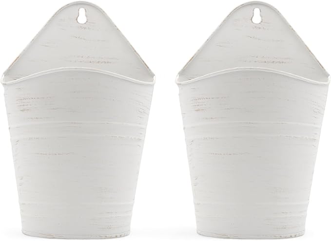 Hosley Set of 2 White Wall Planter with PVC Linner 6.25" L x 4" W x 10" H, Ideal Gift for Floral Arrangements Wedding Home Office Party DIY Indoor Outdoor Garden Patio