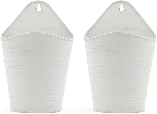 Hosley Set of 2 White Wall Planter with PVC Linner 6.25" L x 4" W x 10" H, Ideal Gift for Floral Arrangements Wedding Home Office Party DIY Indoor Outdoor Garden Patio