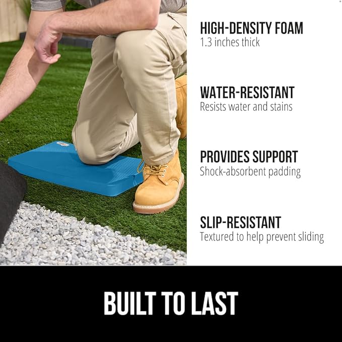 GORILLA GRIP Extra Thick Patent Pending Supportive Foam Kneeling Pad, Large Cushion Knee Pads for Gardening, Baby Bath Time, Dirt and Water Resistant, Workout and Garden Supplies, 17.5x11, Blue