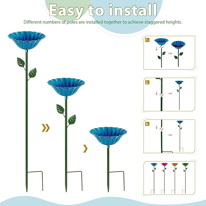 Large Bee Watering Station, 4 Pack Small Bird Bath for Outside, Metal Butterfly Feeders Bowl with 5.32'' Flower Design Bee Bath for Garden Decor