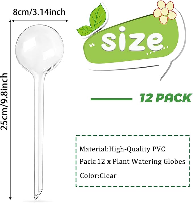12 Pcs Clear Plant Watering Globes,Garden Plastic Self-Watering Bulbs,Automatic Watering Globes for Plant Indoor Outdoor