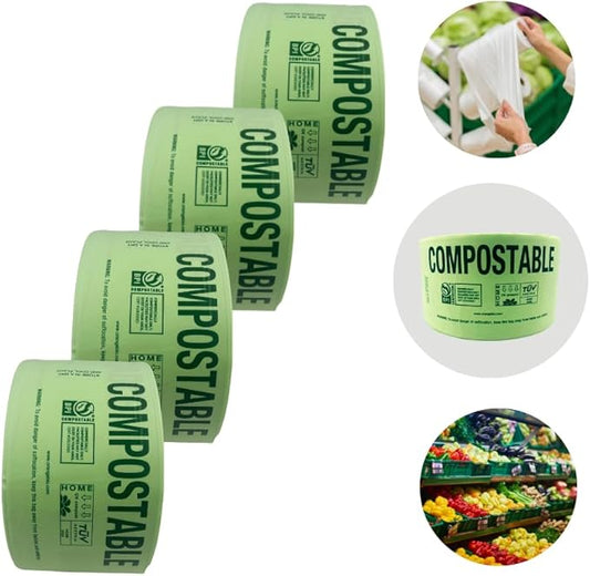 OrangeBio Certified Home Compostable Produce Bags, 2000 Count (4 rolls), 15 x 18 Inches, Hold Up to 15 Lbs, ASTM D6400, EN 13432, US BPI & Europe OK Compost Home Certified