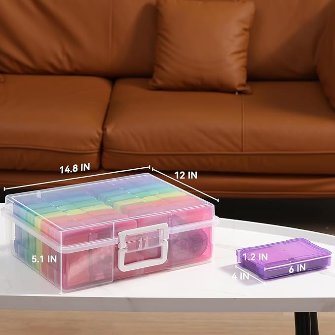 novelinks Transparent 4" x 6" Photo Organizers and Photo Storage Box with Handle, 16 Inner Photo Cases, Portable Picture Organizers & Photo Storage Containers (Multi-Colored 2Pack)