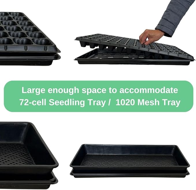 Shallow 1020 Nursery Flat Trays -10 Pack, 1.8" Height, Specialized for Holding 72-Cell Plug Seedling Trays, No Holes, Ideal for Seed Starting and Planting