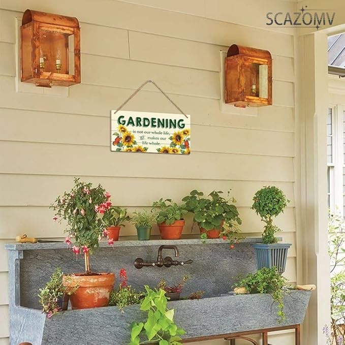 SCAZOMV Garden Sign Decor, Gardening Is Not Our Whole Life But Makes Our Life Whole, Funny Outdoor Decorative For Garden Patio Farmhouse, Potting Shed She Shed Wooden Hanging Plaque 5"X 10"