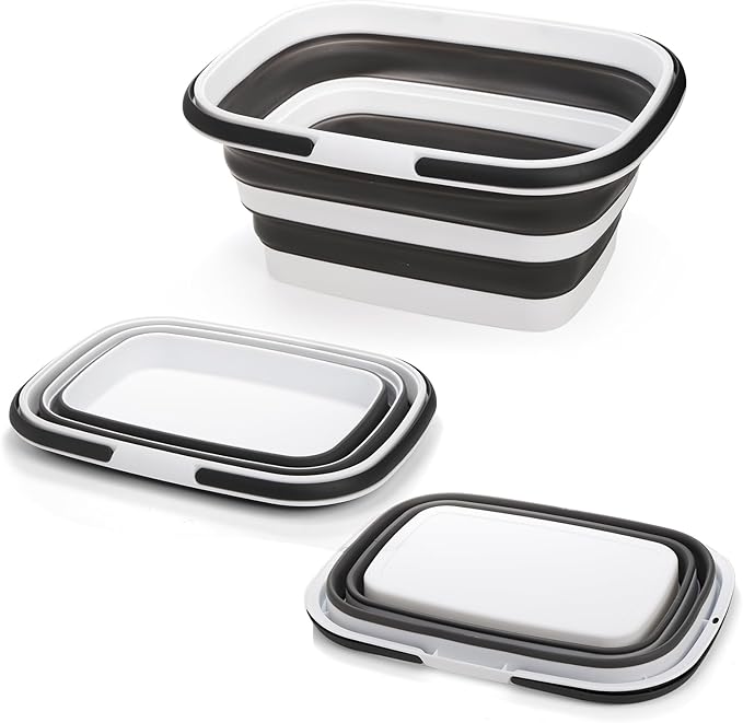 2 Pack Collapsible Tub with Handle, Rectangular Handy Basket/Bucket, 8.5L Portable Outdoor Picnic Basket/Crater, Foldable Camping Sink, Wash Basin for Washing Dishes, Hiking and Home