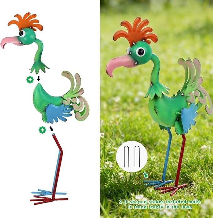19'' Tall Metal Rooster Statue, Funny Rooster Sculpture Garden Decor, Metal Yard Art for Farmhouse, Lawn, Garden
