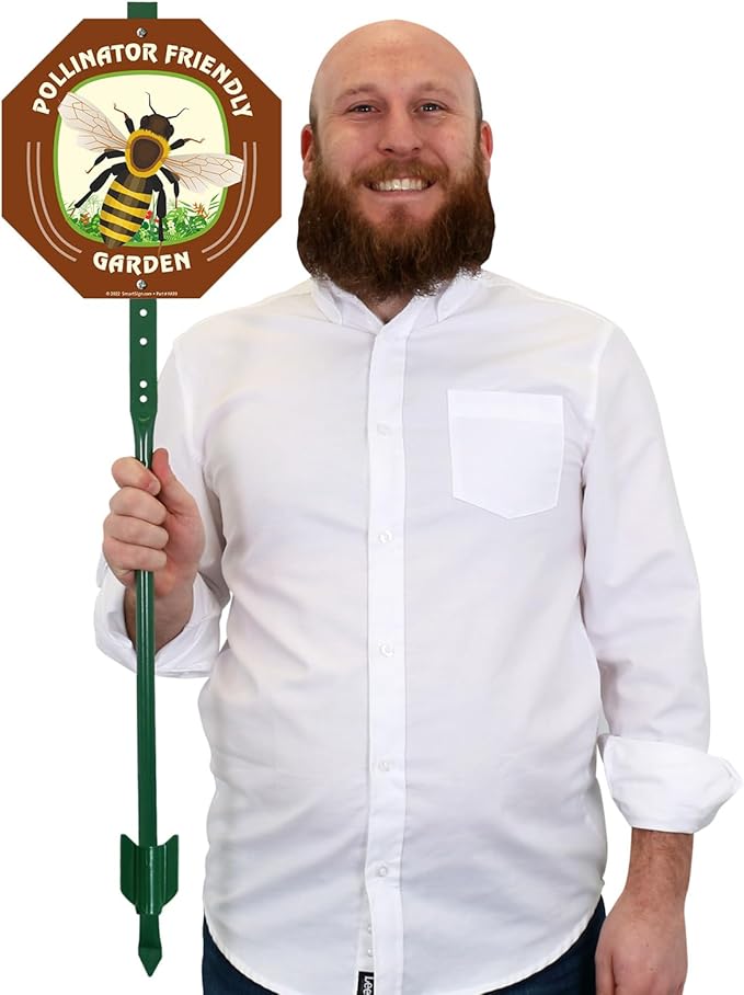 SmartSign 10 x 10 inch Pollinator Friendly Garden Sign & Stake Kit, 40 mil Laminated Rustproof Aluminum, 3 foot Stake, Set of 1, For Yard, Lawn, Made in USA