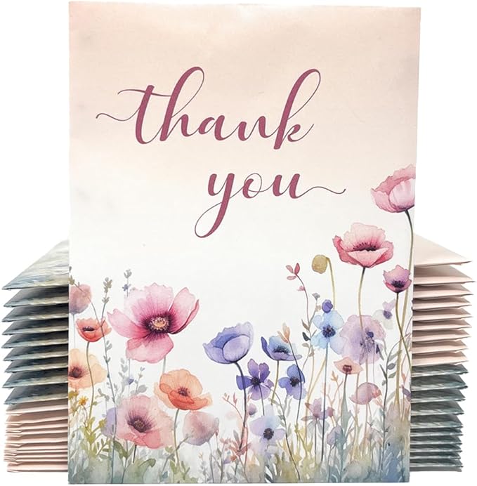 Thank You Wildflower Seed Packets for Guests - Party Favors for Wedding, Bridal Shower, Baby Shower or Sprinkle, Birthday - Gender Neutral - Already Filled - Pack of 20