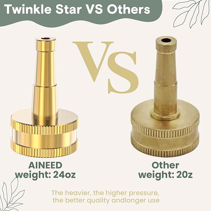 Twinkle Star Brass Hose Nozzle 4 Pack, Jet Nozzle High Pressure Hose Nozzle with Leakproof Shut off Valve, Upgraded Valve Handle, 3/4” GHT Nozzles for Garden Hose, Car Wash, Extra 2 Rubber Washers