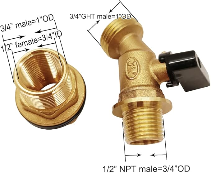 Joywayus Brass Water Container/Rain Barrel Spigot 3/4" to 1/2" Male Threaded Quarter Turn Ball Valve & 1/2" Female to 3/4" Male Threaded Bulkhead Fitting Water Tank Connector